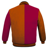 Men's Varsity Jackets Genuine Leather Sleeve And Wool Body Purple/Orange