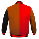 Men's Varsity Jackets Genuine Leather Sleeve And Wool Body Red/Orange