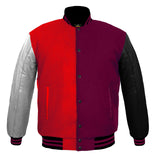 Men's Varsity Jackets Genuine Leather Sleeve And Wool Body Red/Purple