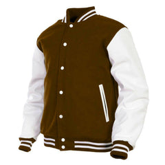 Deckra Men's Varsity Jacket Genuine Leather Sleeve and Wool Blend Letterman Boys College Varsity Jackets XS-5XL